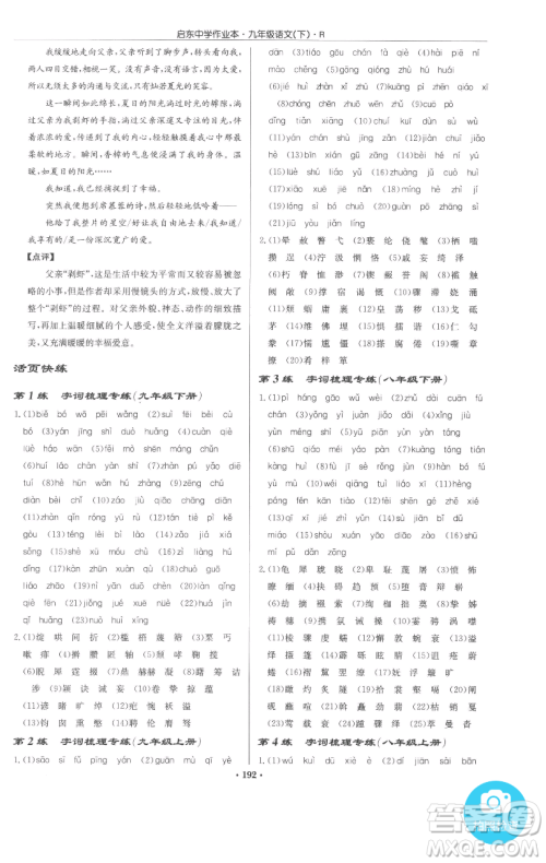 龙门书局2023启东中学作业本九年级下册语文人教版参考答案 龙门书局2023启东中学作业本九年级下册语文人教版参考答案