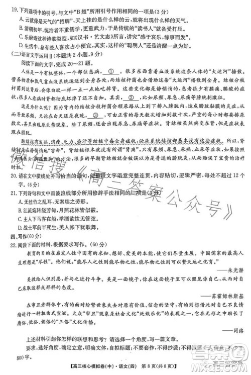 九师联盟2023届新高考高三核心模拟卷四语文试卷答案 九师联盟2023届新高考高三核心模拟卷四语文试卷答案
