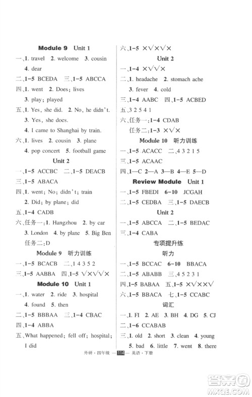 长江出版社2023状元成才路创优作业100分四年级英语下册外研版参考答案 长江出版社2023状元成才路创优作业100分四年级英语下册外研版参考答案