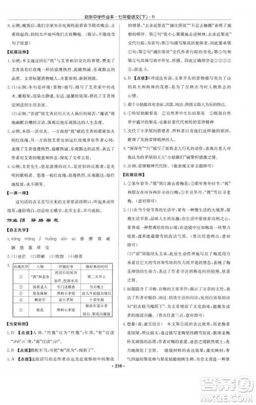 龙门书局2023启东中学作业本七年级下册语文人教版参考答案