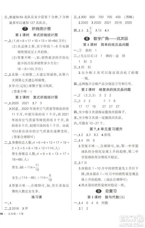 武汉出版社2023状元成才路创优作业100分五年级数学下册人教版浙江专版参考答案 武汉出版社2023状元成才路创优作业100分五年级数学下册人教版浙江专版参考答案