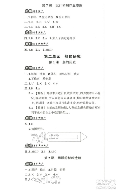 武汉出版社2023状元成才路创优作业100分五年级科学下册教科版参考答案 武汉出版社2023状元成才路创优作业100分五年级科学下册教科版参考答案