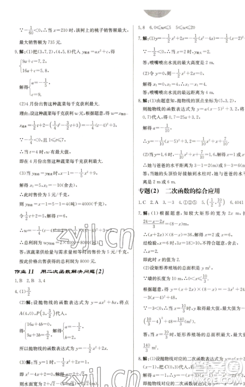 龙门书局2023启东中学作业本九年级下册数学苏科版盐城专版参考答案