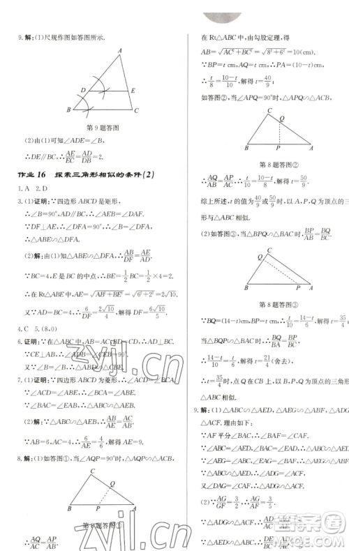 龙门书局2023启东中学作业本九年级下册数学苏科版盐城专版参考答案