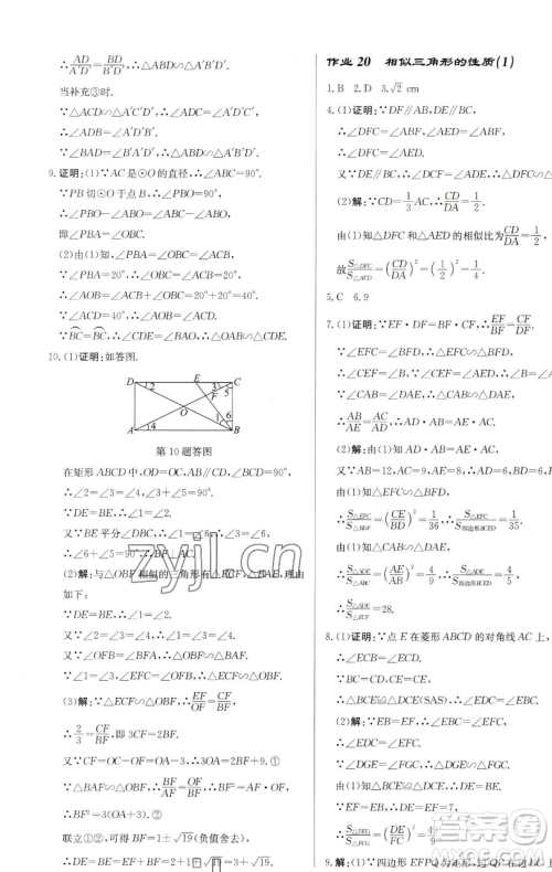 龙门书局2023启东中学作业本九年级下册数学苏科版盐城专版参考答案