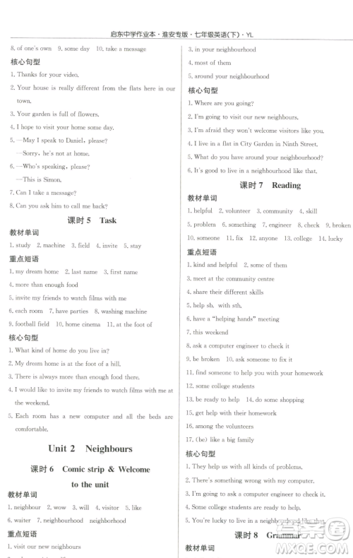 龙门书局2023启东中学作业本七年级下册英语译林版淮安专版参考答案 龙门书局2023启东中学作业本七年级下册英语译林版淮安专版参考答案