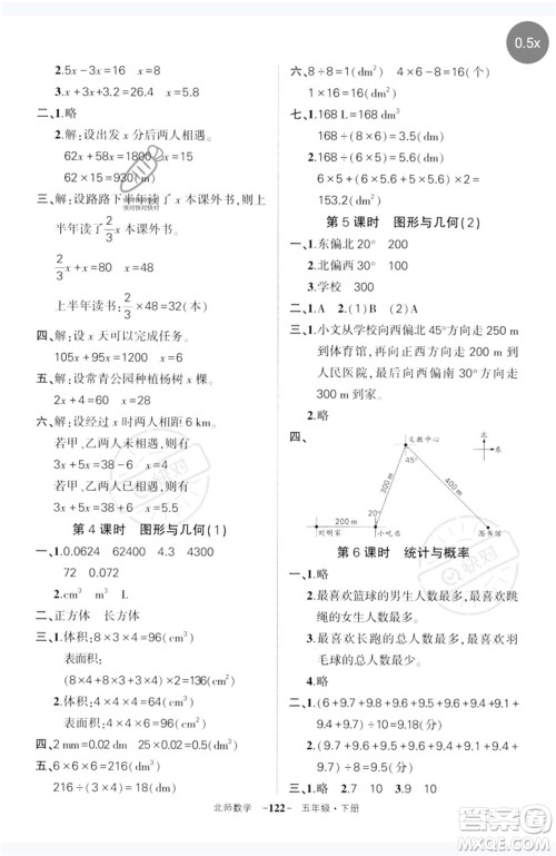 西安出版社2023状元成才路创优作业100分五年级数学下册北师大版参考答案