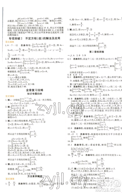 北京教育出版社2023倍速学习法七年级下册数学浙教版参考答案