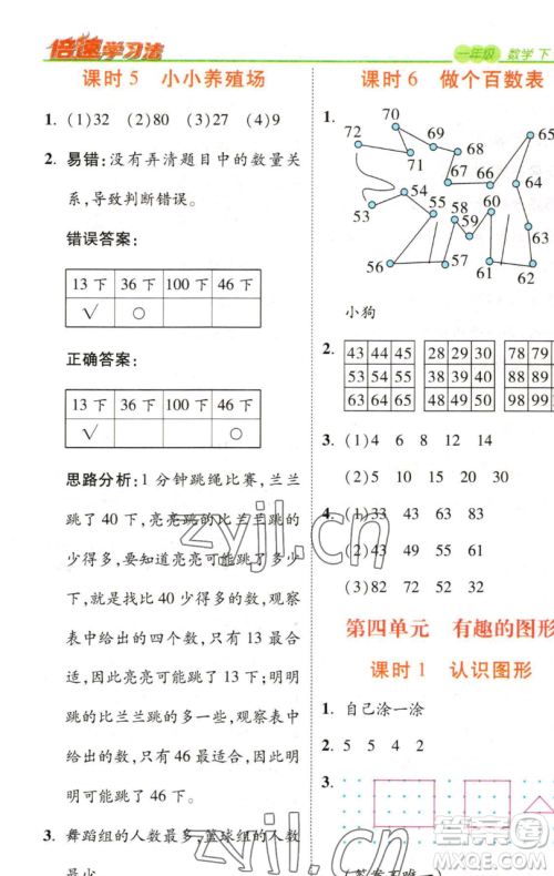 开明出版社2023倍速学习法一年级下册数学北师大版参考答案