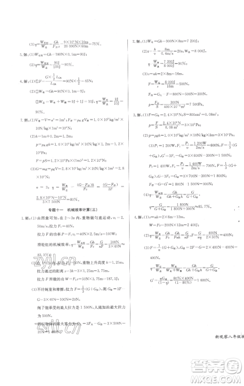 长江少年儿童出版社2023思维新观察八年级下册物理人教版参考答案