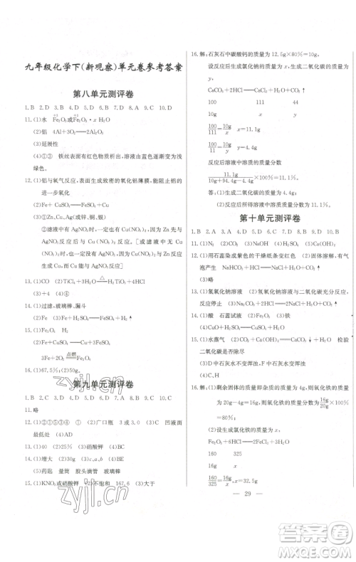 长江少年儿童出版社2023思维新观察九年级下册化学人教版参考答案