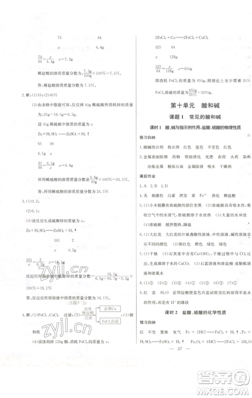 长江少年儿童出版社2023思维新观察九年级下册化学人教版参考答案