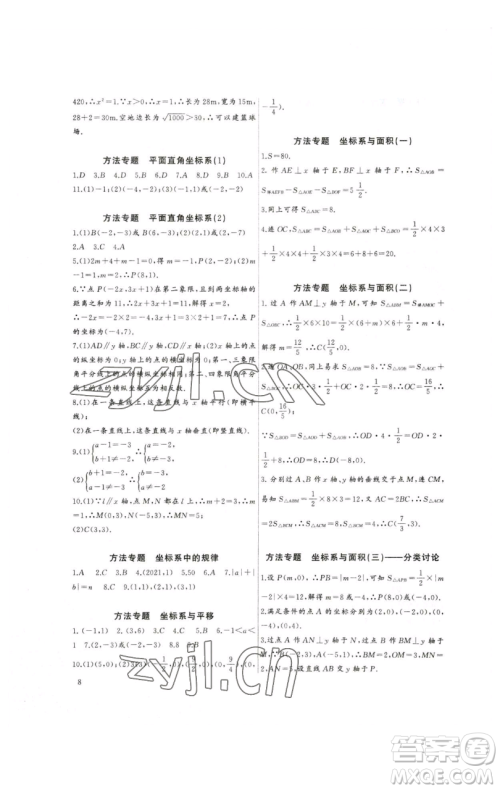 长江少年儿童出版社2023思维新观察培优讲练七年级下册数学人教版参考答案