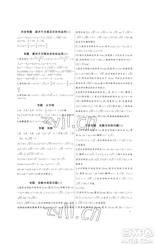 长江少年儿童出版社2023思维新观察培优讲练七年级下册数学人教版参考答案 长江少年儿童出版社2023思维新观察培优讲练七年级下册数学人教版参考答案
