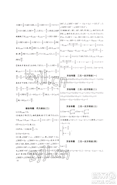 长江少年儿童出版社2023思维新观察培优讲练七年级下册数学人教版参考答案 长江少年儿童出版社2023思维新观察培优讲练七年级下册数学人教版参考答案