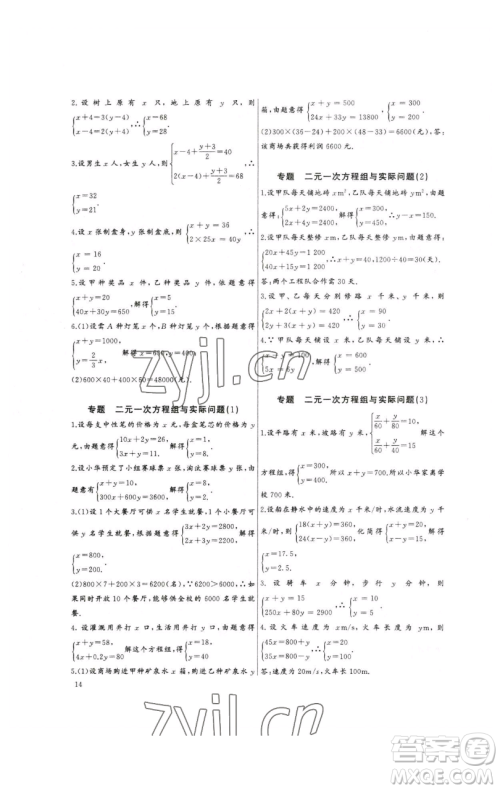 长江少年儿童出版社2023思维新观察培优讲练七年级下册数学人教版参考答案