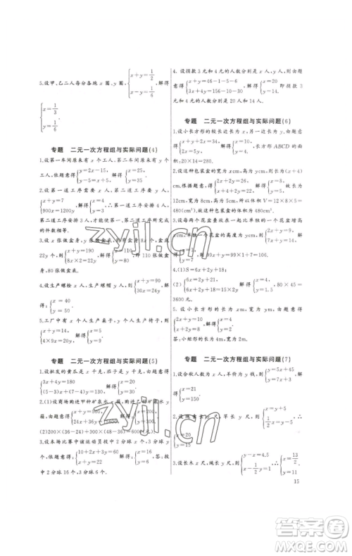 长江少年儿童出版社2023思维新观察培优讲练七年级下册数学人教版参考答案