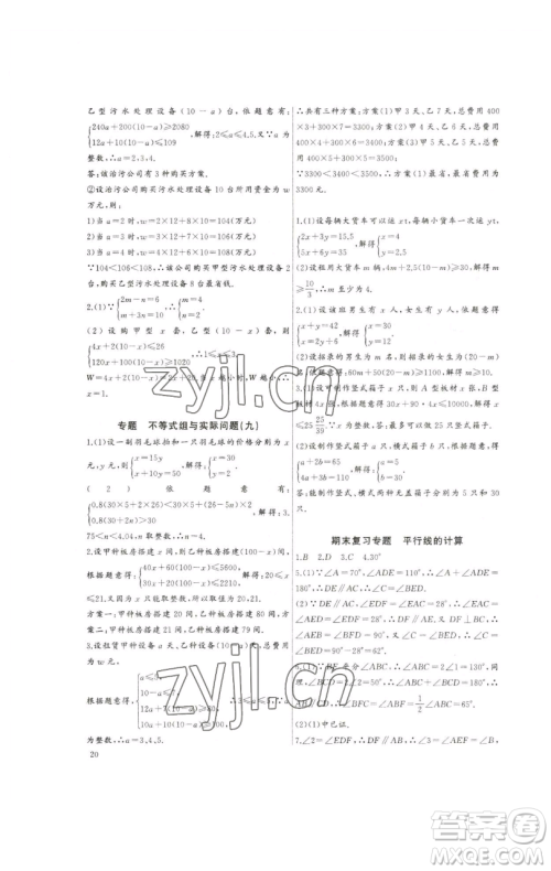 长江少年儿童出版社2023思维新观察培优讲练七年级下册数学人教版参考答案