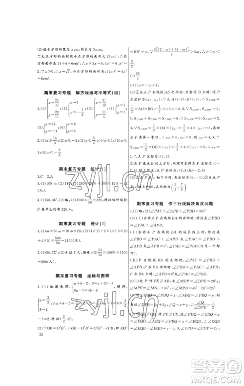 长江少年儿童出版社2023思维新观察培优讲练七年级下册数学人教版参考答案 长江少年儿童出版社2023思维新观察培优讲练七年级下册数学人教版参考答案