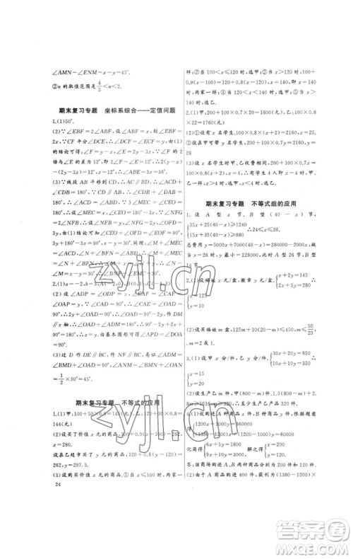 长江少年儿童出版社2023思维新观察培优讲练七年级下册数学人教版参考答案