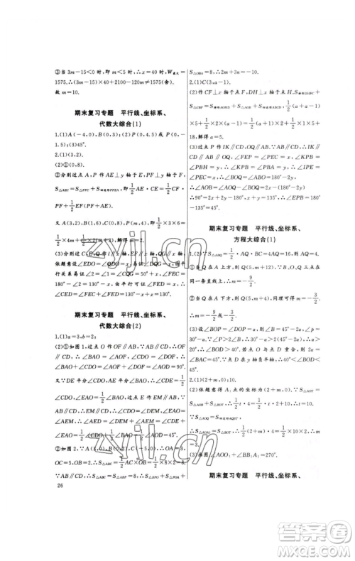 长江少年儿童出版社2023思维新观察培优讲练七年级下册数学人教版参考答案 长江少年儿童出版社2023思维新观察培优讲练七年级下册数学人教版参考答案
