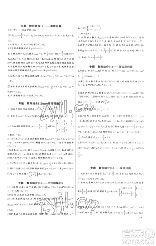 长江少年儿童出版社2023思维新观察培优讲练八年级下册数学人教版参考答案