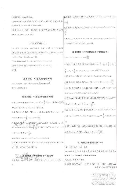 长江少年儿童出版社2023思维新观察八年级下册数学人教版天津专版参考答案