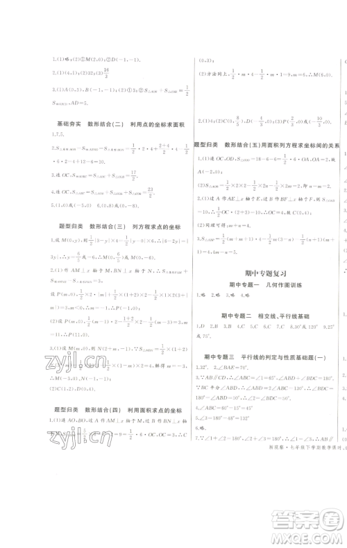 长江少年儿童出版社2023思维新观察七年级下册数学人教版天津专版参考答案