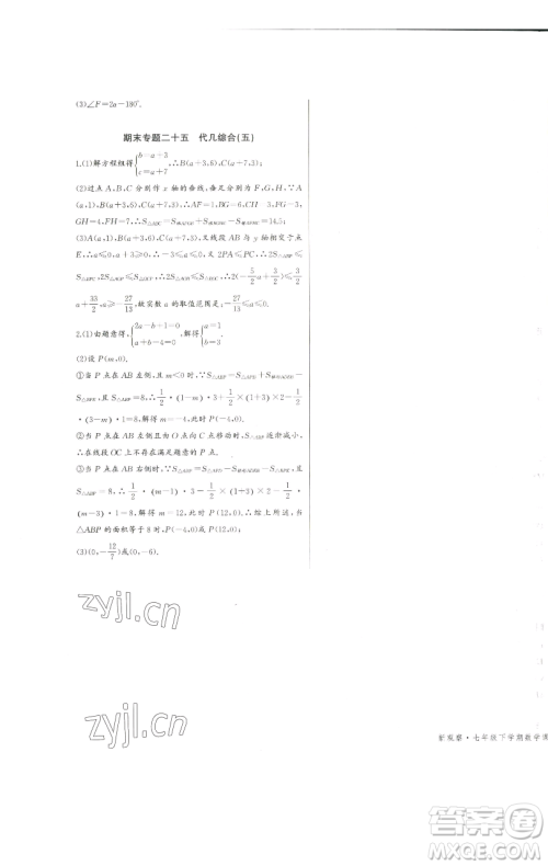 长江少年儿童出版社2023思维新观察七年级下册数学人教版天津专版参考答案