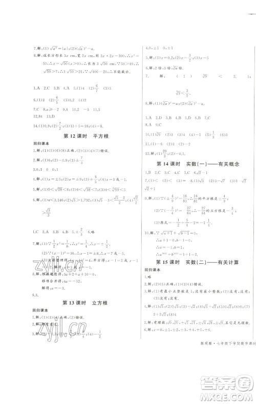 长江少年儿童出版社2023思维新观察七年级下册数学人教版天津专版参考答案