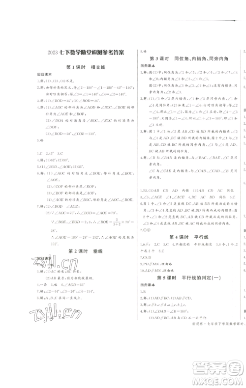 长江少年儿童出版社2023思维新观察七年级下册数学人教版天津专版参考答案