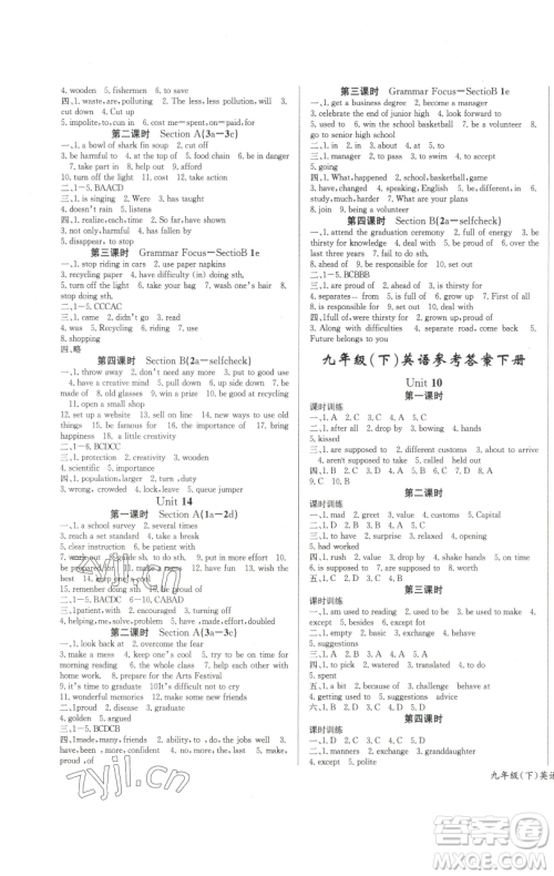 长江少年儿童出版社2023思维新观察九年级下册英语人教版参考答案