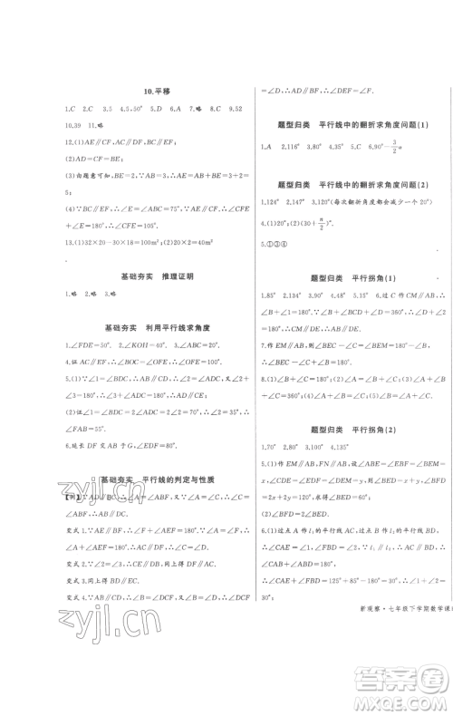 长江少年儿童出版社2023思维新观察七年级下册数学人教版参考答案