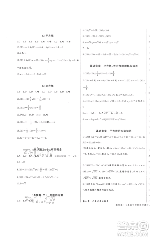 长江少年儿童出版社2023思维新观察七年级下册数学人教版参考答案