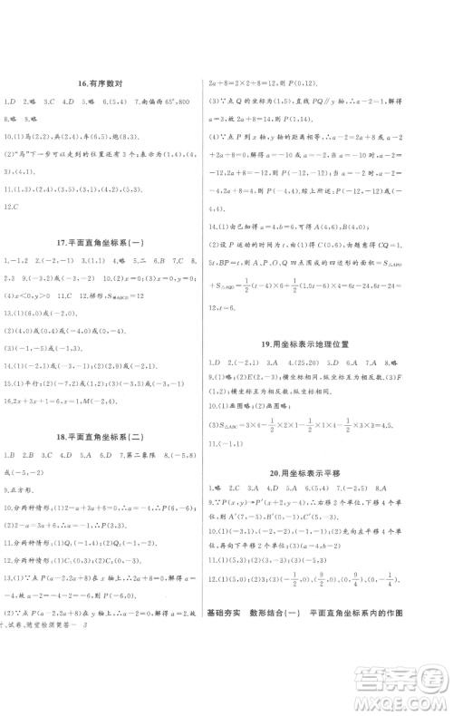 长江少年儿童出版社2023思维新观察七年级下册数学人教版参考答案