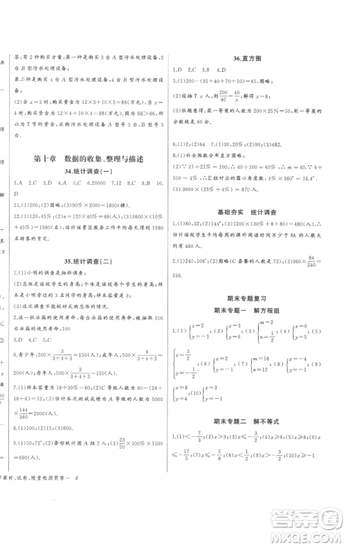 长江少年儿童出版社2023思维新观察七年级下册数学人教版参考答案
