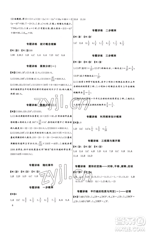长江少年儿童出版社2023思维新观察中考数学专题复习参考答案
