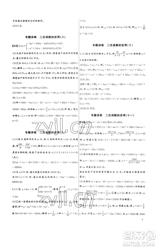 长江少年儿童出版社2023思维新观察中考数学专题复习参考答案