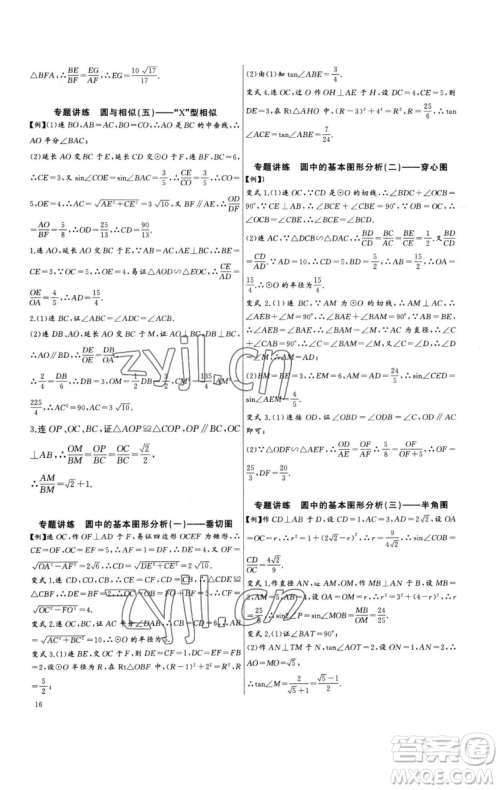 长江少年儿童出版社2023思维新观察中考数学专题复习参考答案
