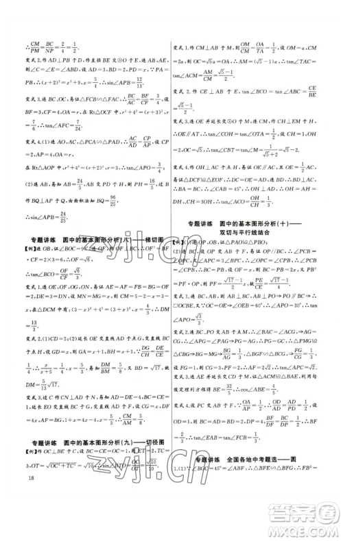 长江少年儿童出版社2023思维新观察中考数学专题复习参考答案