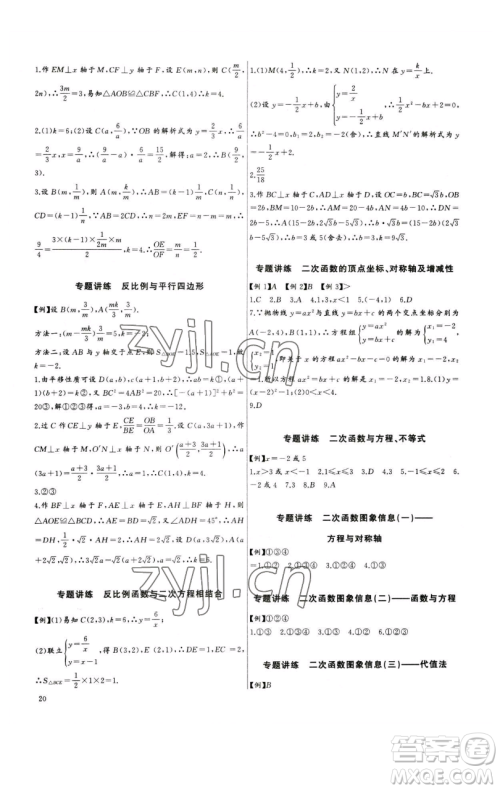 长江少年儿童出版社2023思维新观察中考数学专题复习参考答案