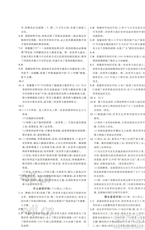 延边大学出版社2023世纪金榜百练百胜九年级下册历史人教版参考答案