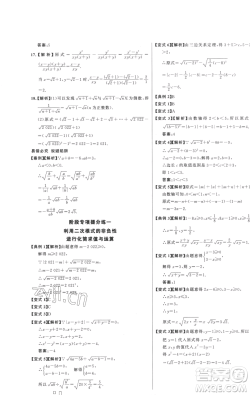 延边大学出版社2023世纪金榜百练百胜八年级下册数学人教版参考答案