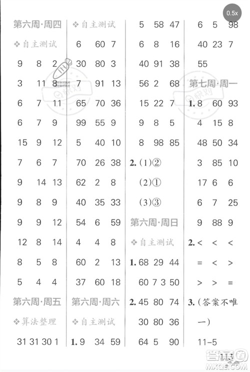 辽宁教育出版社2023小学学霸天天计算一年级数学下册苏教版河南专版参考答案