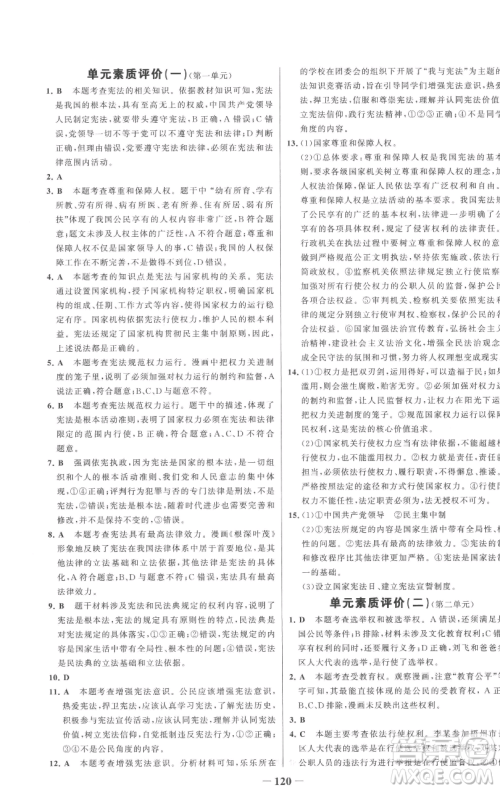 延边大学出版社2023世纪金榜百练百胜八年级下册道德与法治人教版参考答案