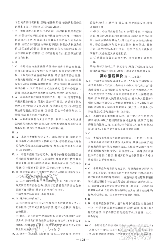 延边大学出版社2023世纪金榜百练百胜八年级下册道德与法治人教版参考答案