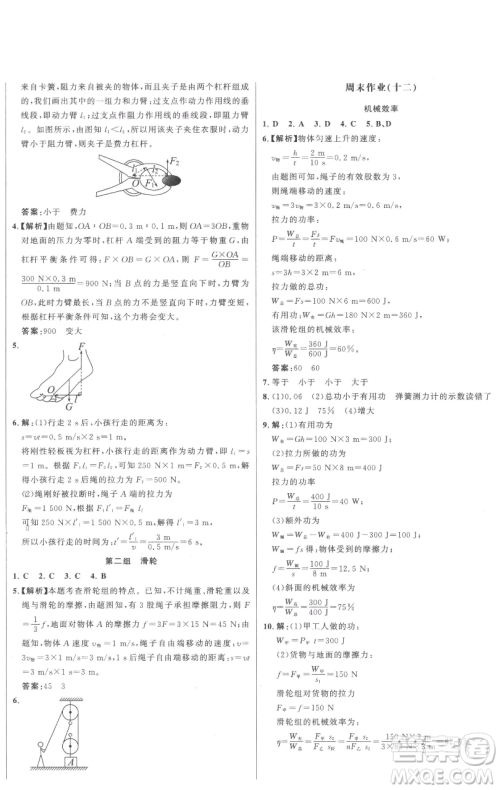 延边大学出版社2023世纪金榜百练百胜八年级下册物理人教版参考答案