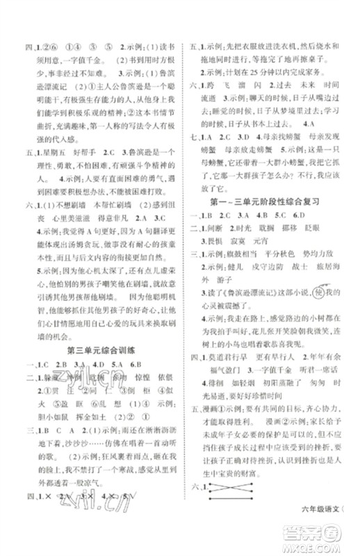 武汉出版社2023状元成才路创优作业100分六年级数语文下册人教版浙江专版参考答案