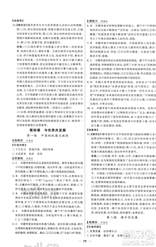 延边大学出版社2023世纪金榜百练百胜九年级下册道德与法治人教版参考答案