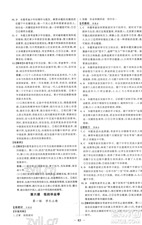 延边大学出版社2023世纪金榜百练百胜九年级下册道德与法治人教版参考答案